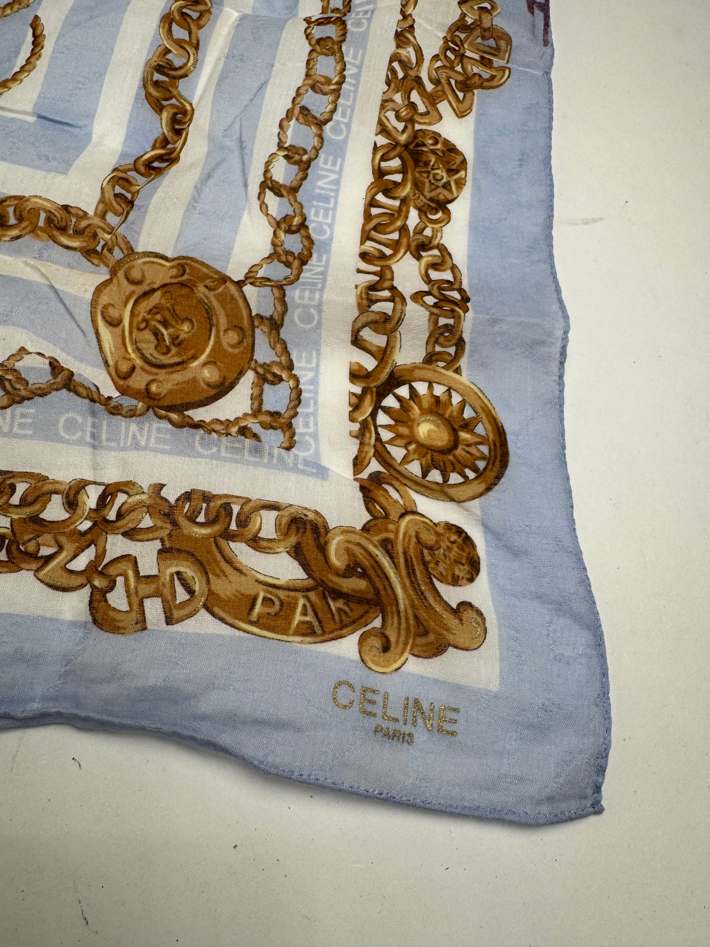 Vintage Celine Paris BaroqueScarf blue golden