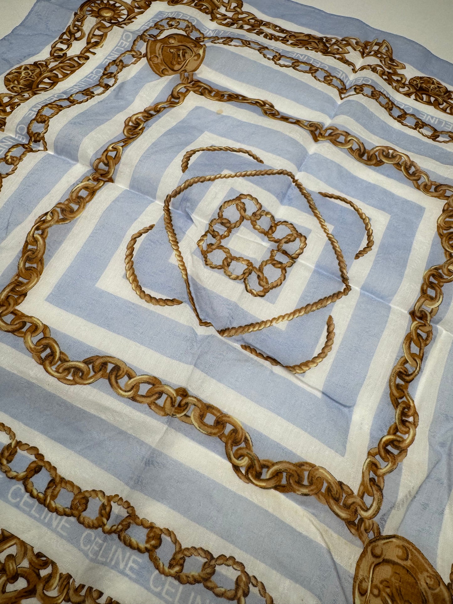 Vintage Celine Paris BaroqueScarf blue golden