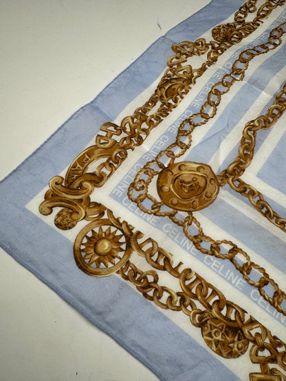 Vintage Celine Paris BaroqueScarf blue golden