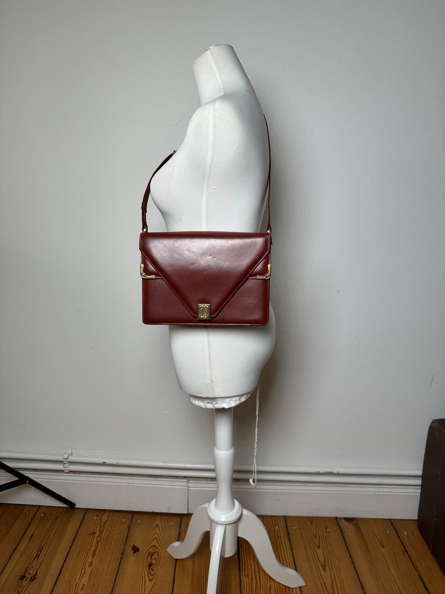 Vintage Cartier Leather Shoulder Bag Burgundy