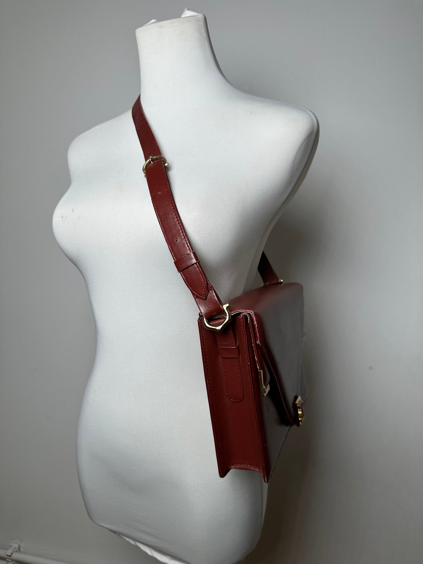 Vintage Cartier Leather Shoulder Bag Burgundy