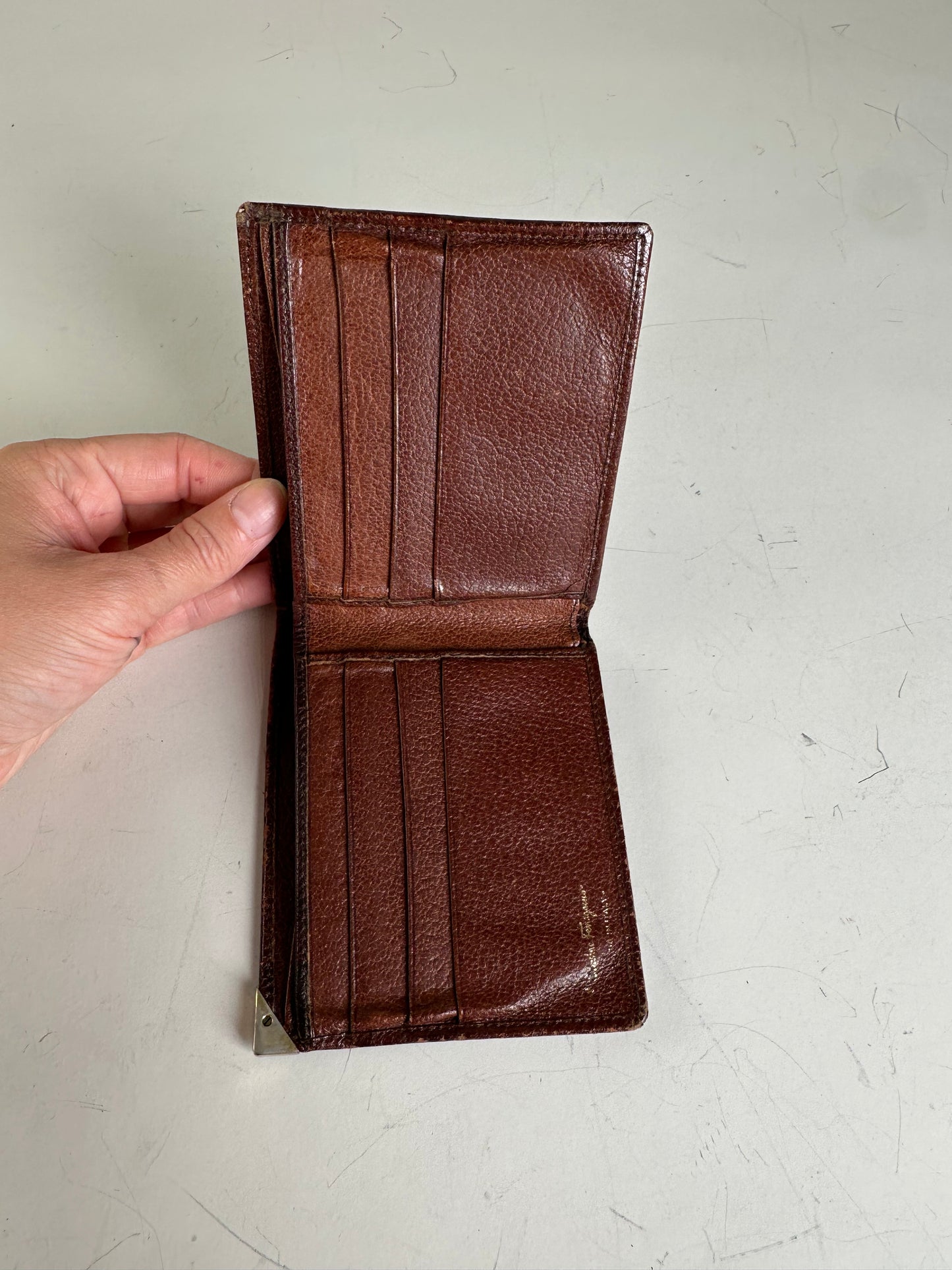 Vintage Ferragamo Leather Wallet Brown Gold Snap