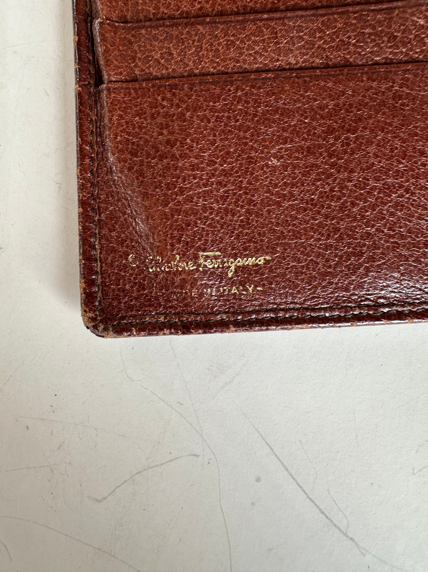 Vintage Ferragamo Leather Wallet Brown Gold Snap
