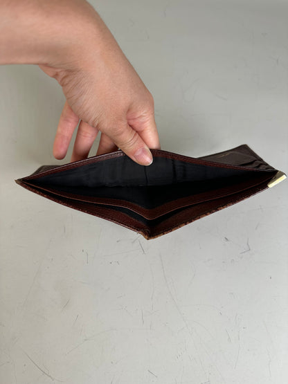Vintage Ferragamo Leather Wallet Brown Gold Snap