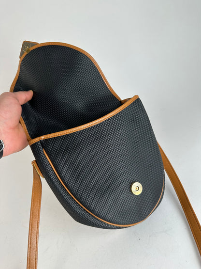 Vintage Yves Saint Laurent Leather Canvas Crossbody Bag Black Brown