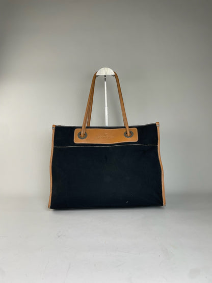 Vintage Courreges Canvas Leather Tote Black Tan