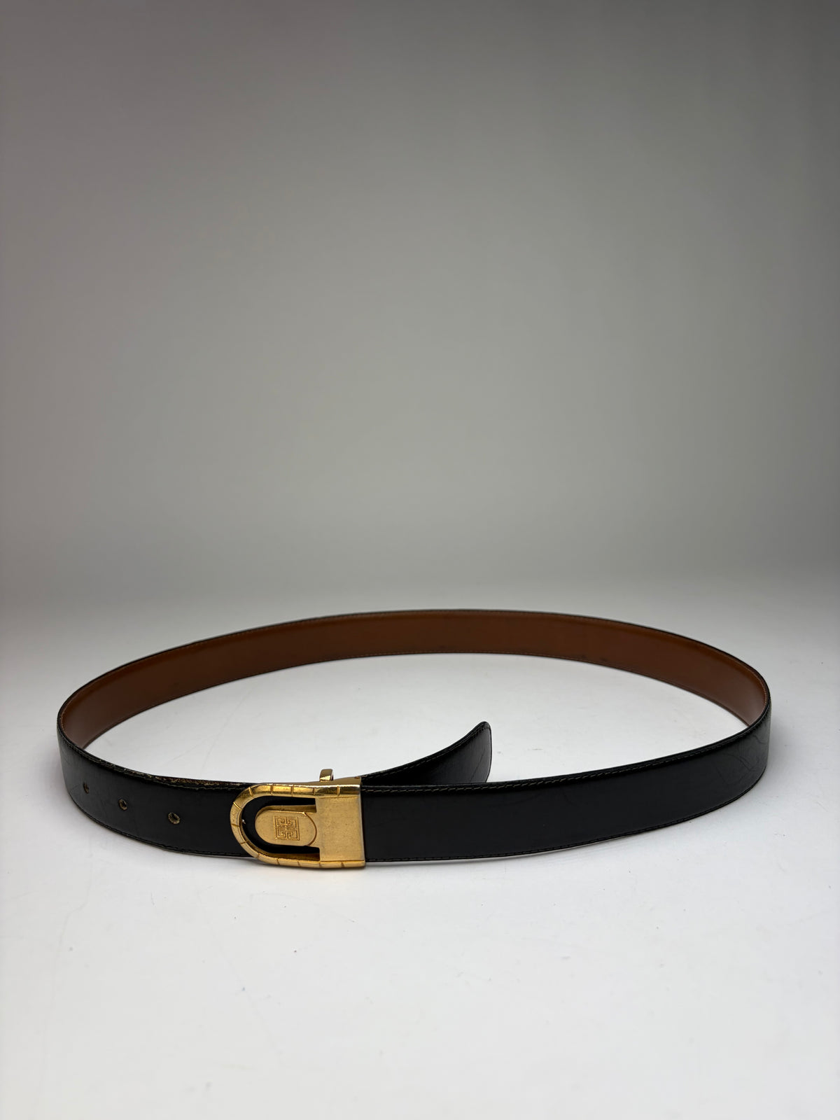 Vintage Givenchy 4G Logo Leather Belt c. Late 1970s Black Gold