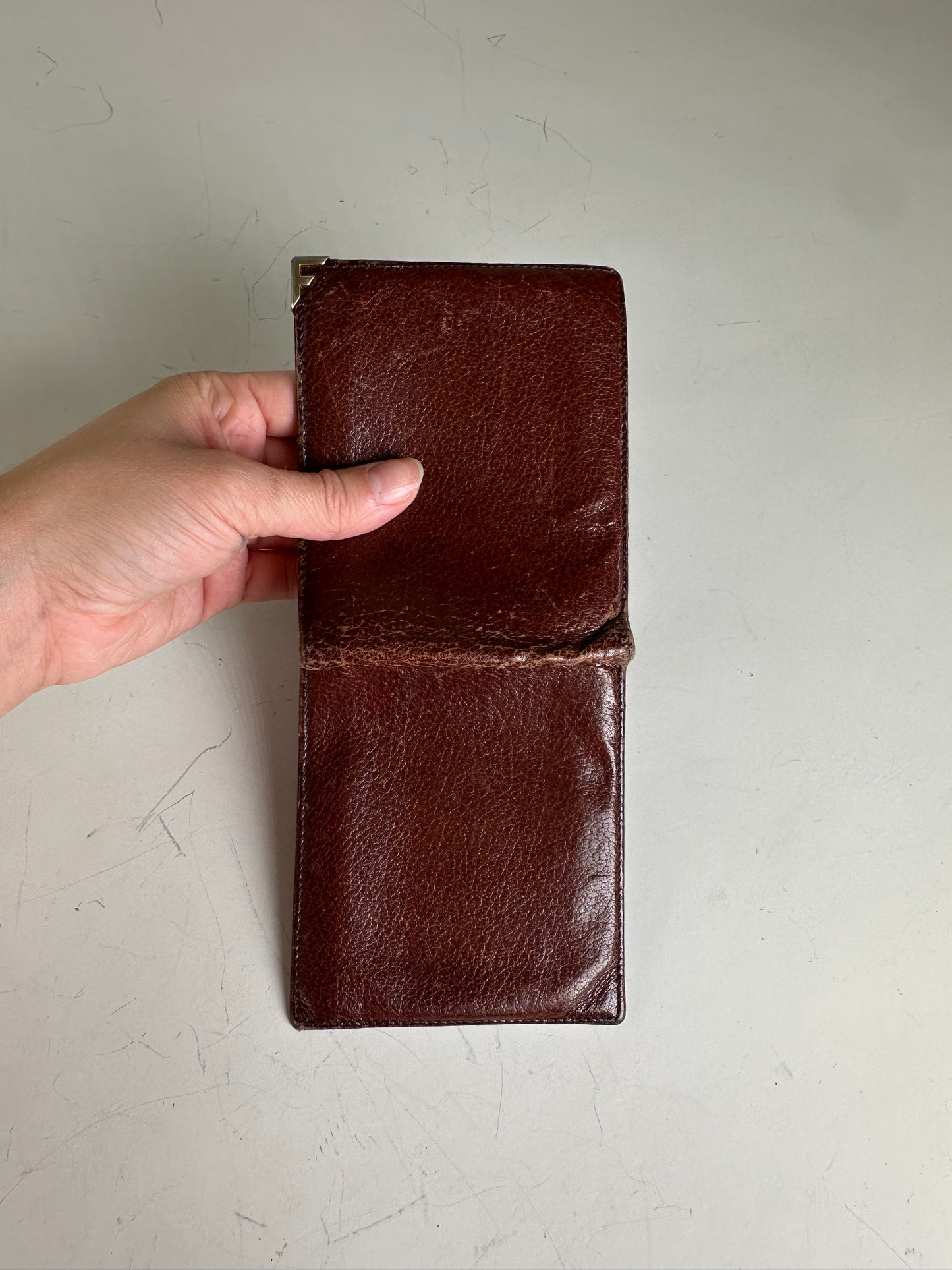 Vintage Ferragamo Leather Wallet Brown Gold Snap