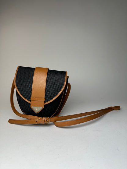 Vintage Yves Saint Laurent Leather Canvas Crossbody Bag Black Brown