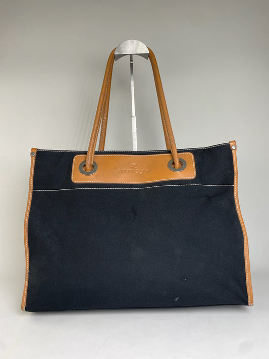 Vintage Courreges Canvas Leather Tote Black Tan