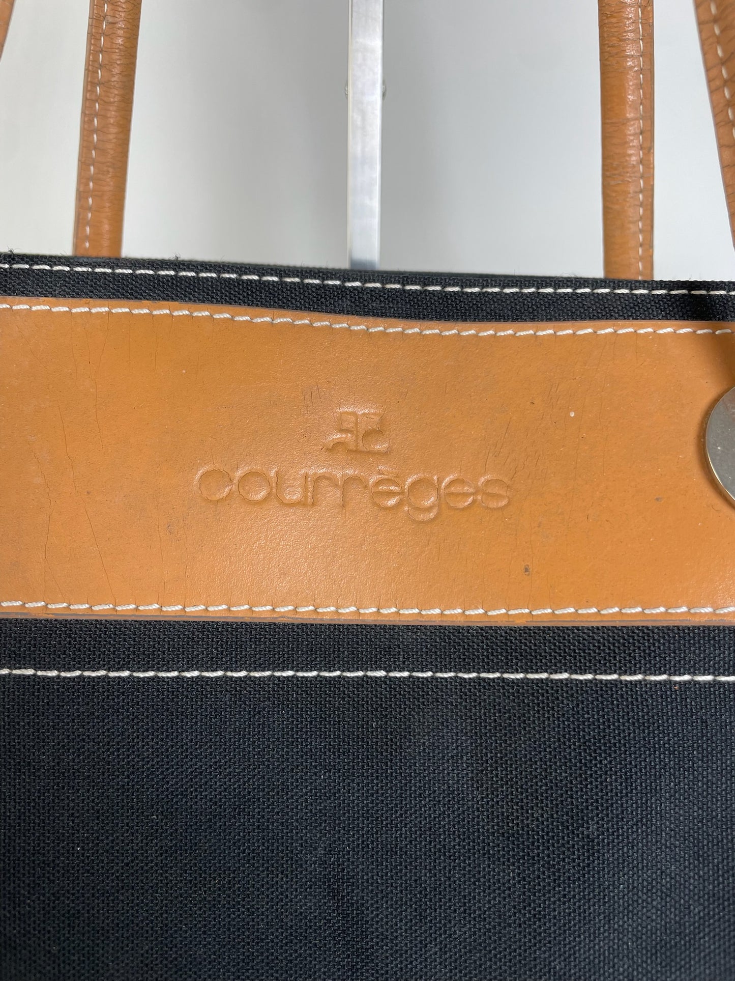 Vintage Courreges Canvas Leather Tote Black Tan