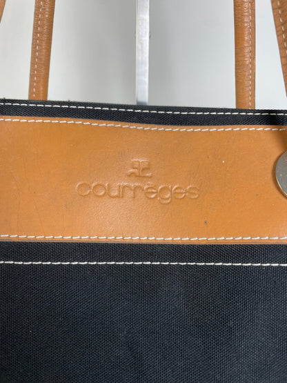 Vintage Courreges Canvas Leather Tote Black Tan