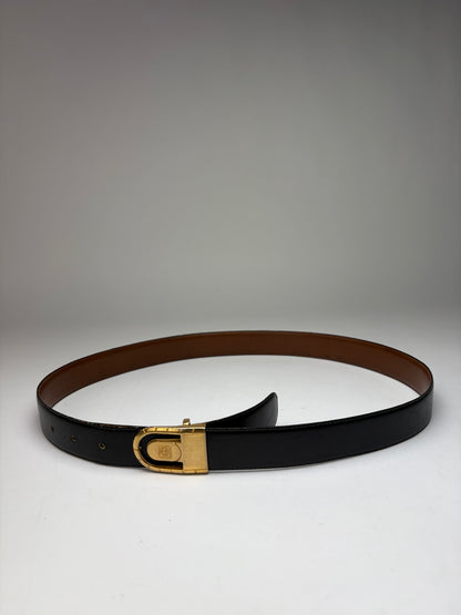 Vintage Givenchy 4G Logo Leather Belt c. Late 1970s Black Gold