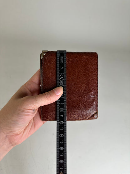 Vintage Ferragamo Leather Wallet Brown Gold Snap