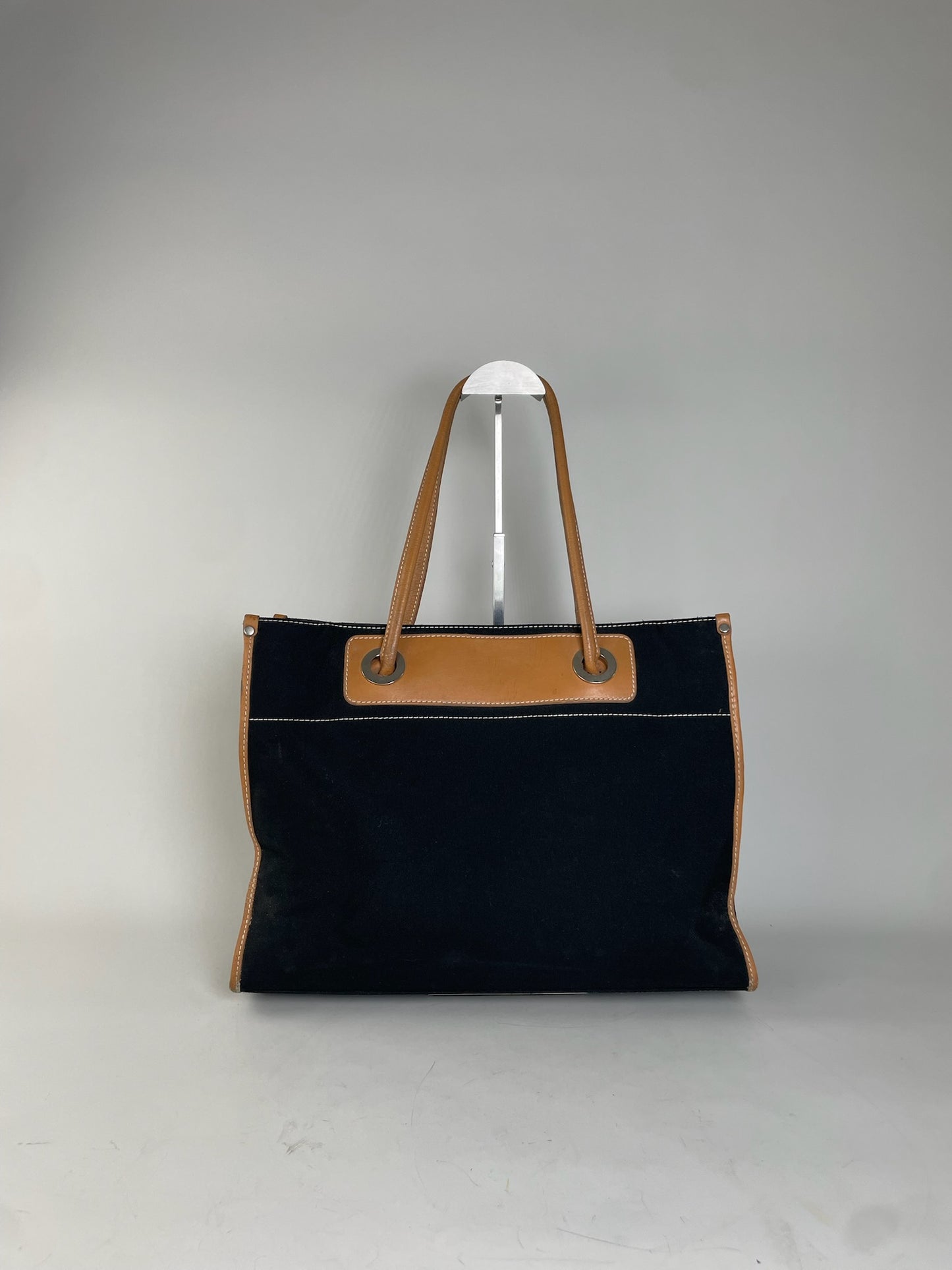 Vintage Courreges Canvas Leather Tote Black Tan