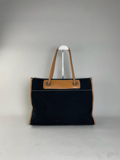 Vintage Courreges Canvas Leather Tote Black Tan