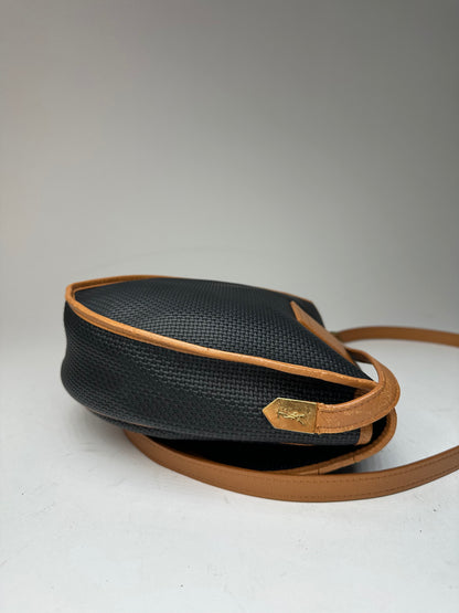 Vintage Yves Saint Laurent Leather Canvas Crossbody Bag Black Brown