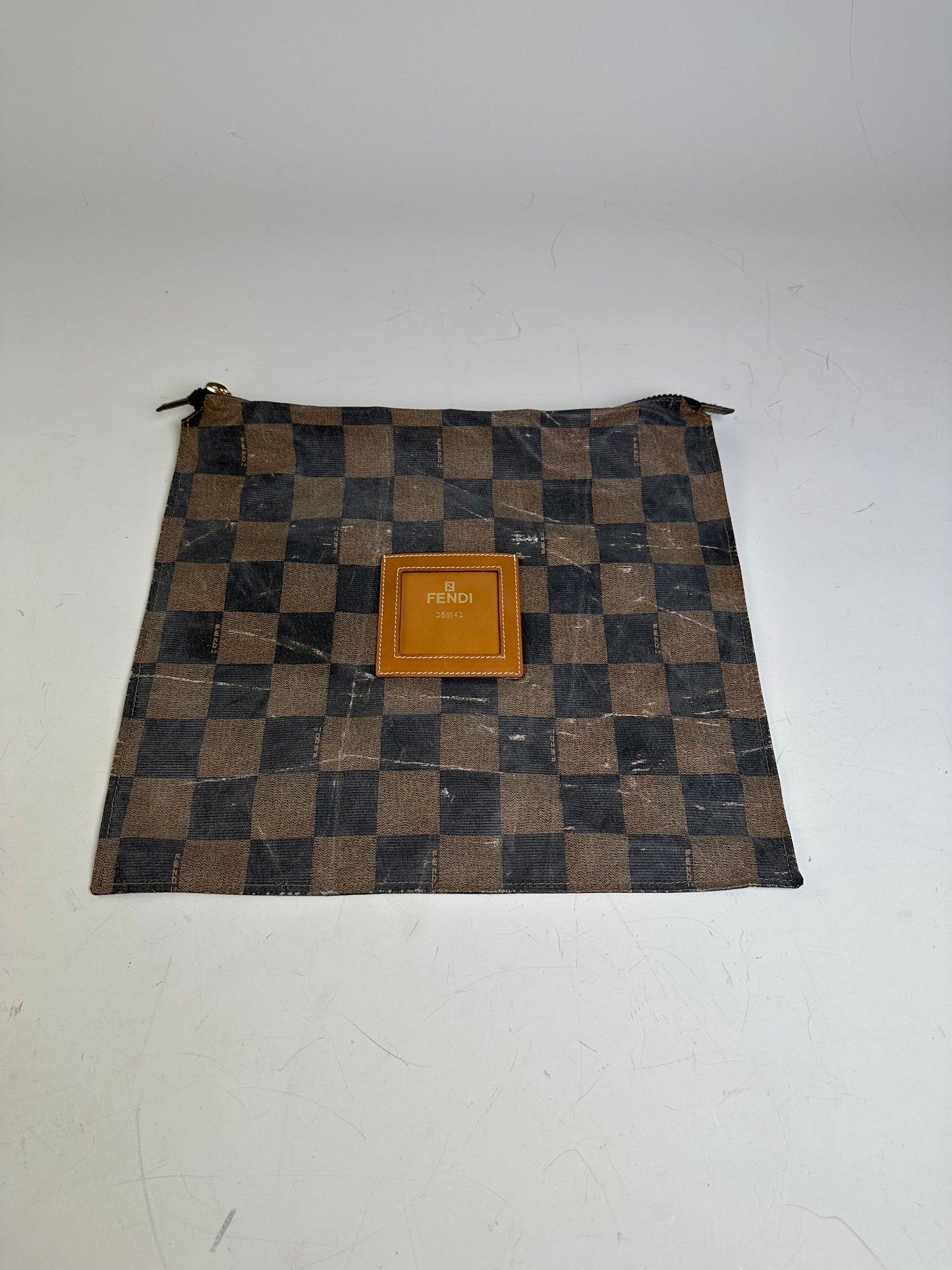 Vintage Fendi Coated Canvas Pouch Brown Black Gold
