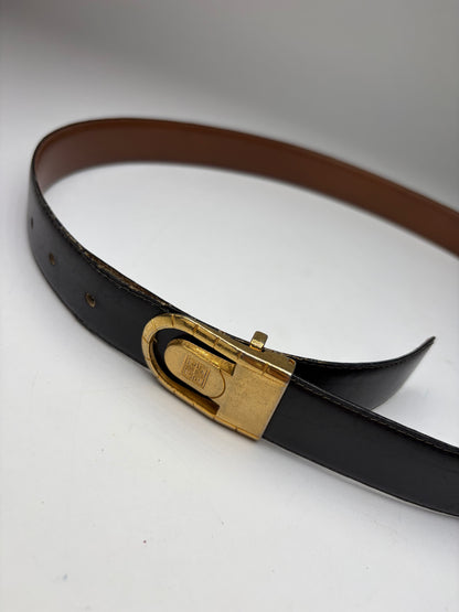 Vintage Givenchy 4G Logo Leather Belt c. Late 1970s Black Gold