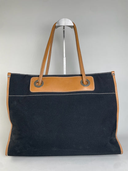 Vintage Courreges Canvas Leather Tote Black Tan