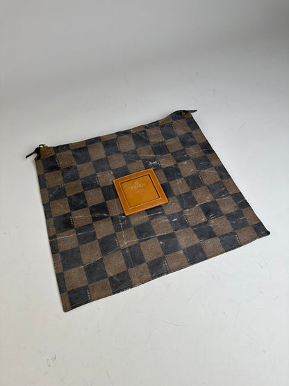 Vintage Fendi Coated Canvas Pouch Brown Black Gold