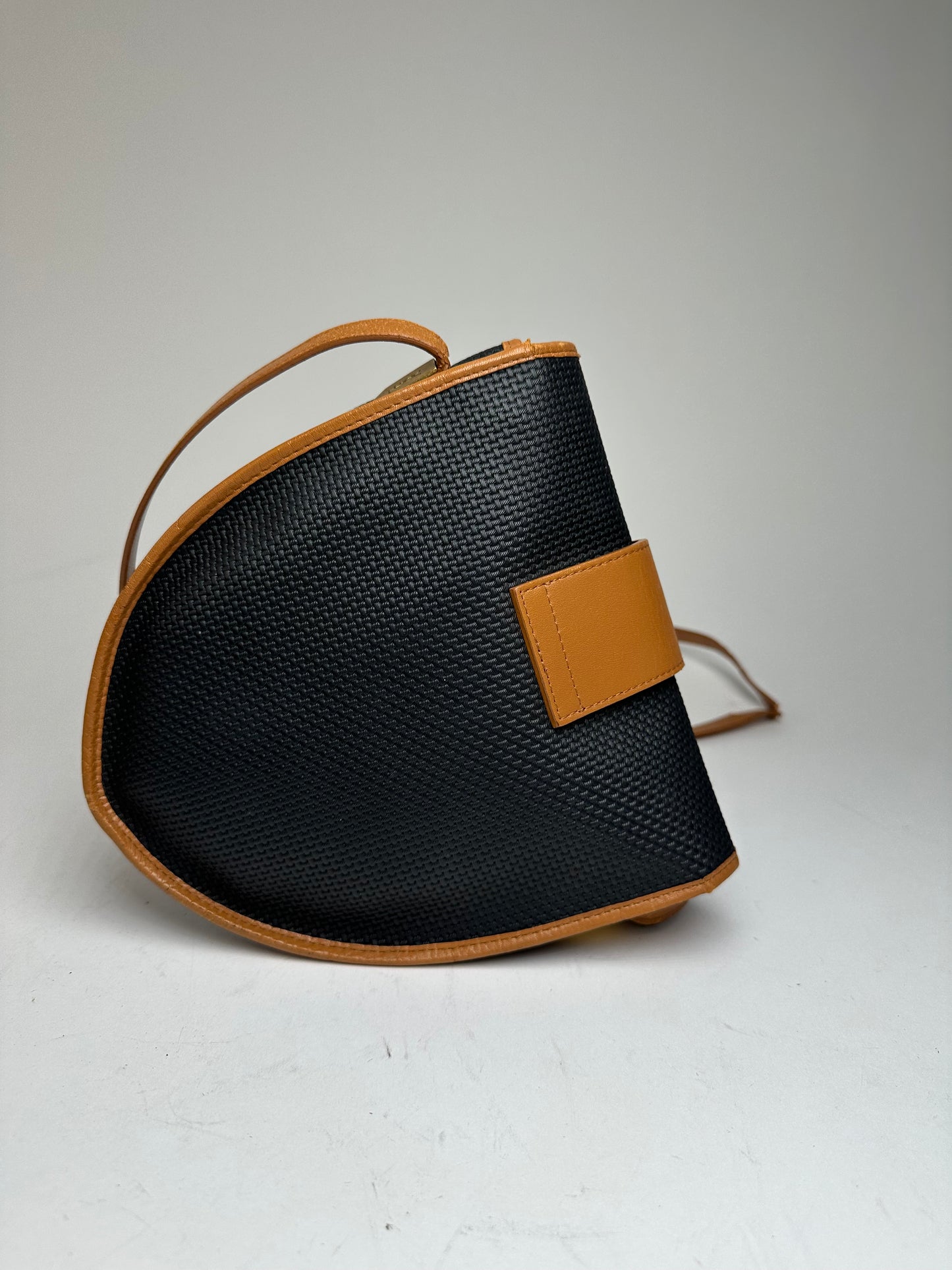 Vintage Yves Saint Laurent Leather Canvas Crossbody Bag Black Brown