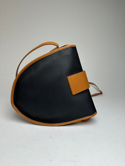 Vintage Yves Saint Laurent Leather Canvas Crossbody Bag Black Brown