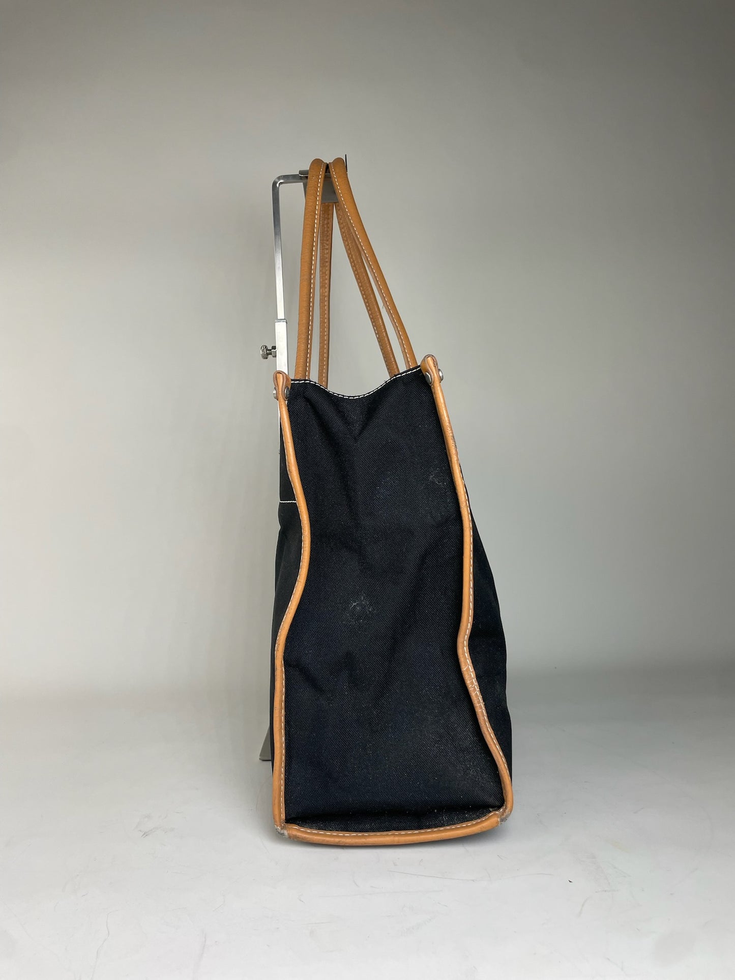 Vintage Courreges Canvas Leather Tote Black Tan