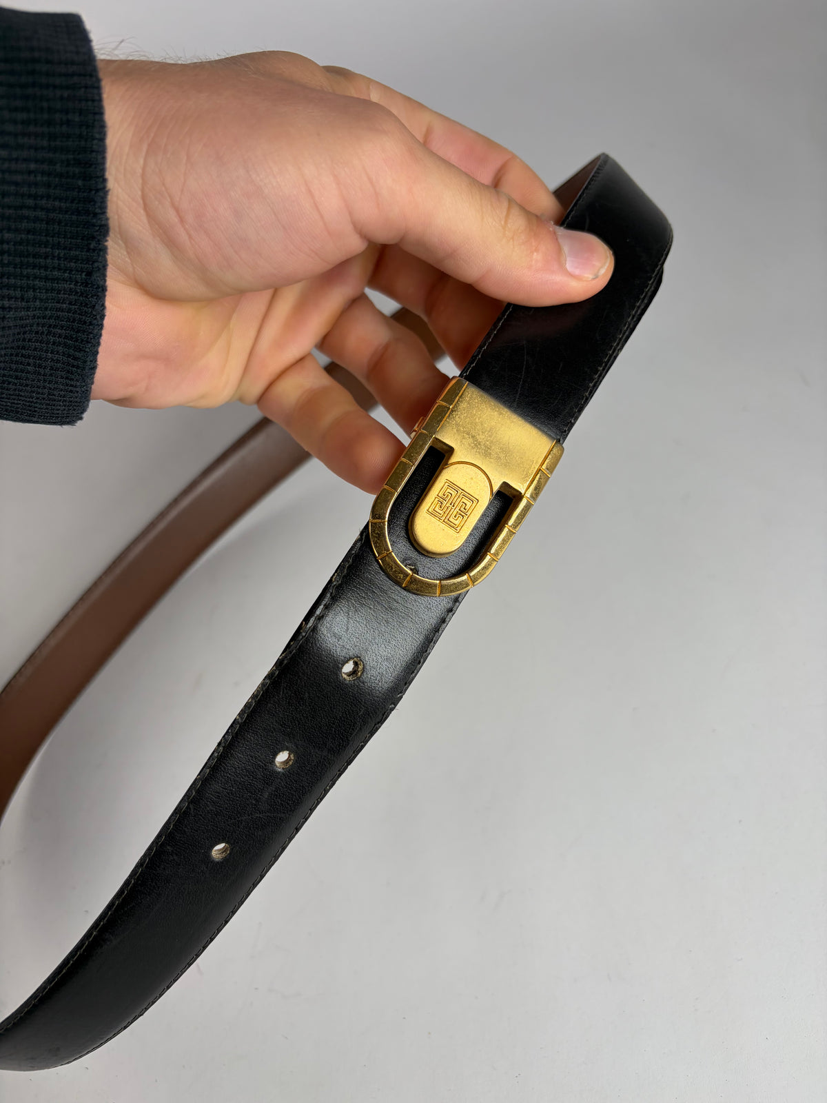 Vintage Givenchy 4G Logo Leather Belt c. Late 1970s Black Gold