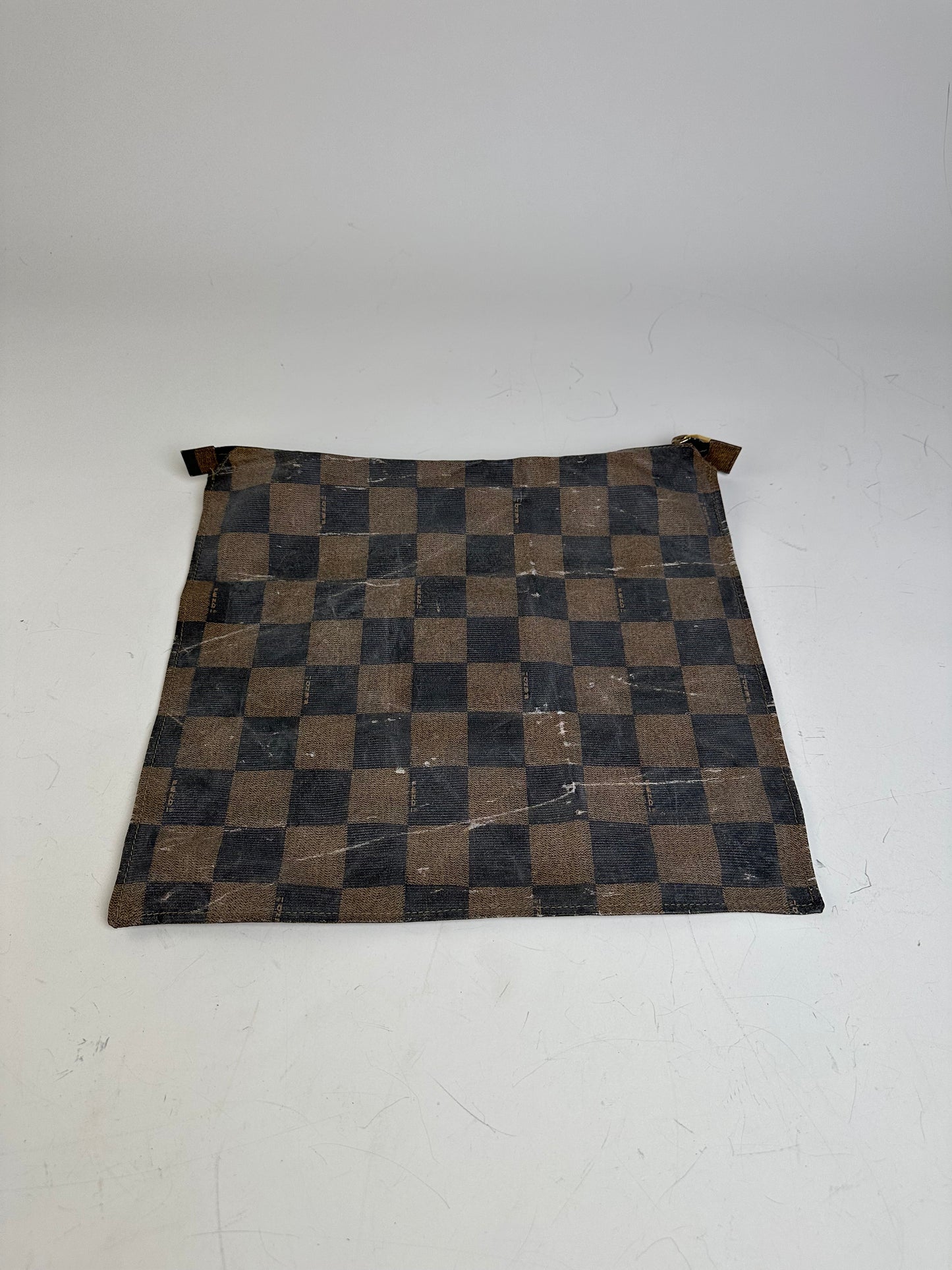 Vintage Fendi Coated Canvas Pouch Brown Black Gold