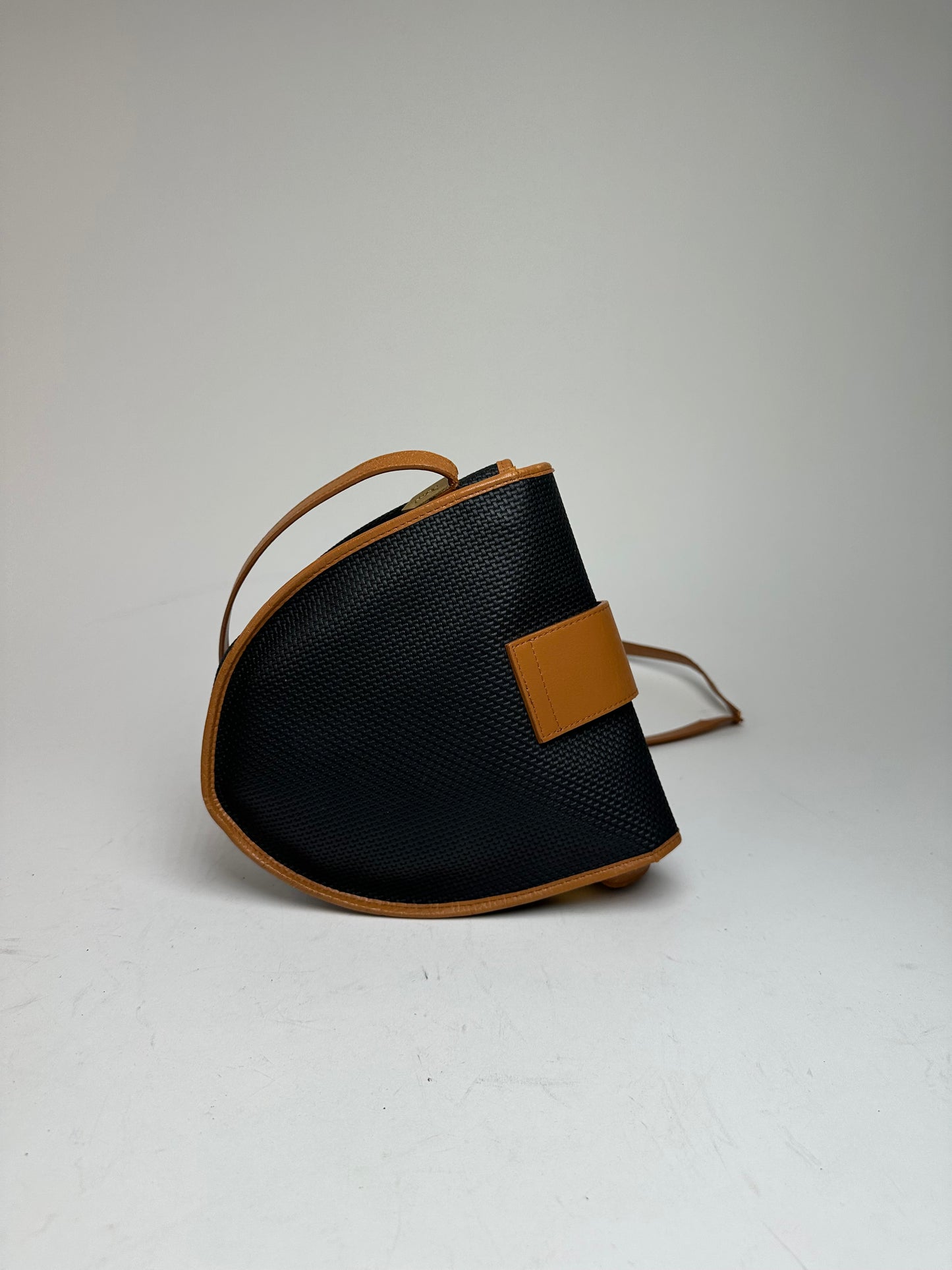 Vintage Yves Saint Laurent Leather Canvas Crossbody Bag Black Brown