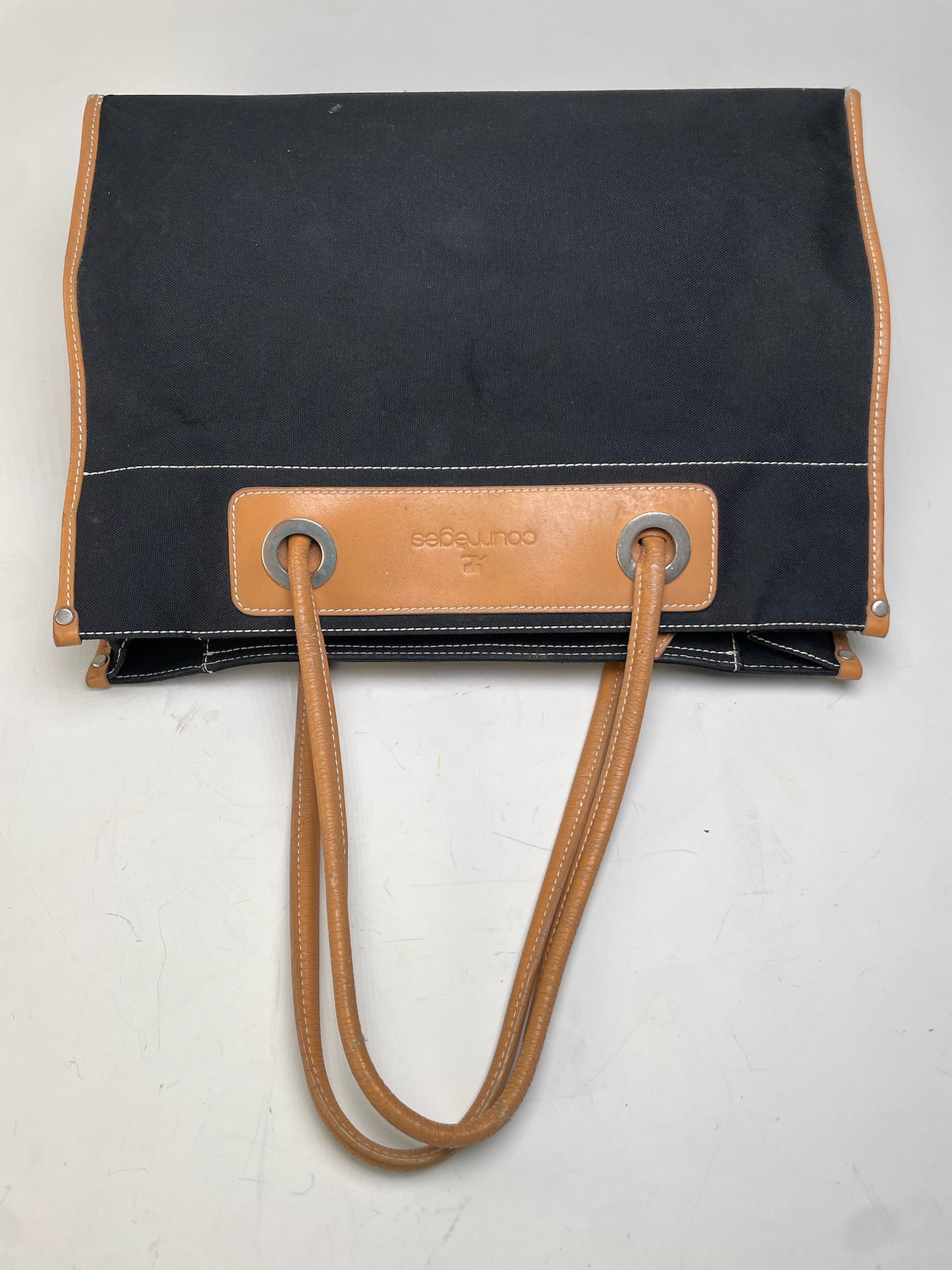 Vintage Courreges Canvas Leather Tote Black Tan