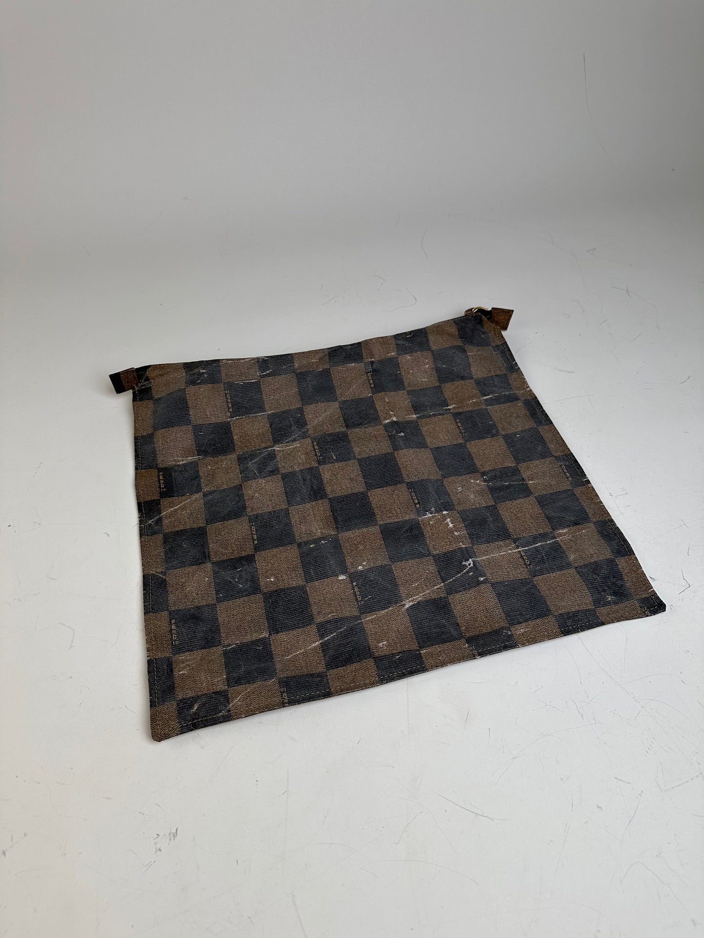 Vintage Fendi Coated Canvas Pouch Brown Black Gold