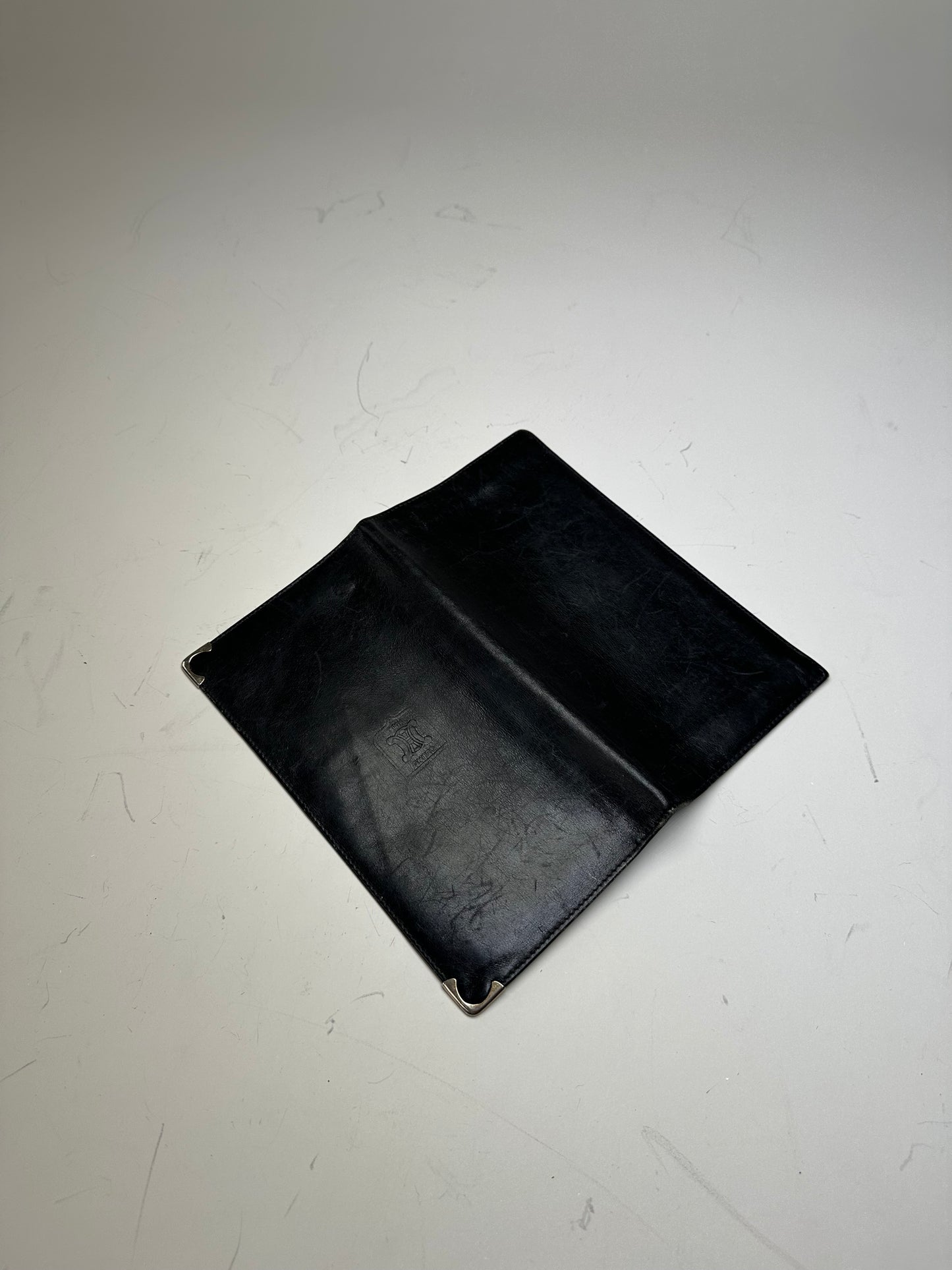 Vintage Celine Leather Wallet Black Gold