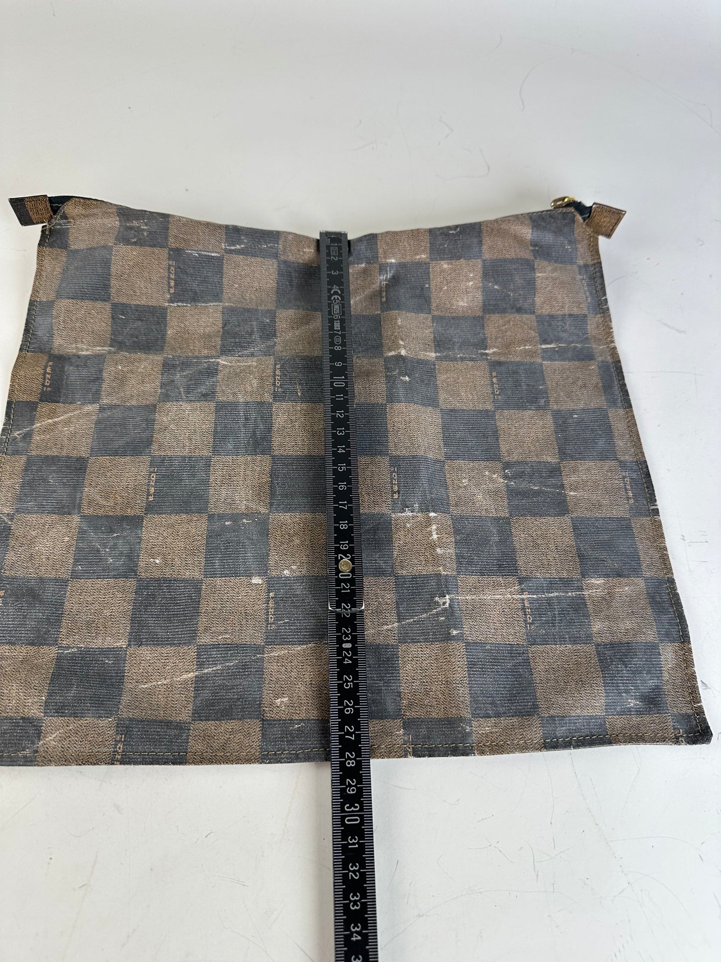Vintage Fendi Coated Canvas Pouch Brown Black Gold