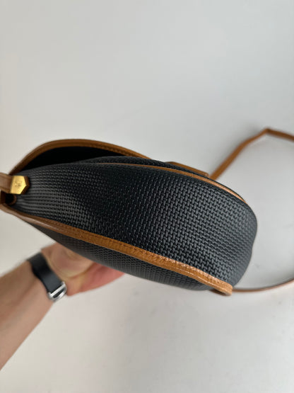 Vintage Yves Saint Laurent Leather Canvas Crossbody Bag Black Brown
