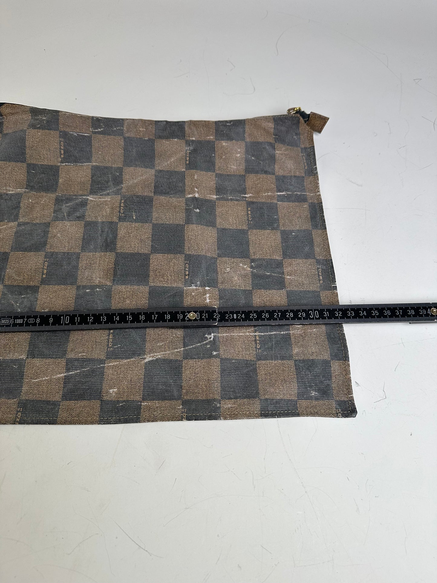 Vintage Fendi Coated Canvas Pouch Brown Black Gold