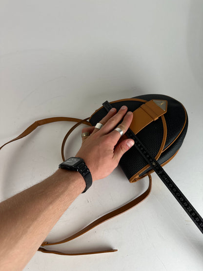 Vintage Yves Saint Laurent Leather Canvas Crossbody Bag Black Brown