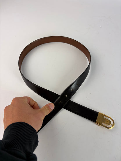 Vintage Givenchy 4G Logo Leather Belt c. Late 1970s Black Gold