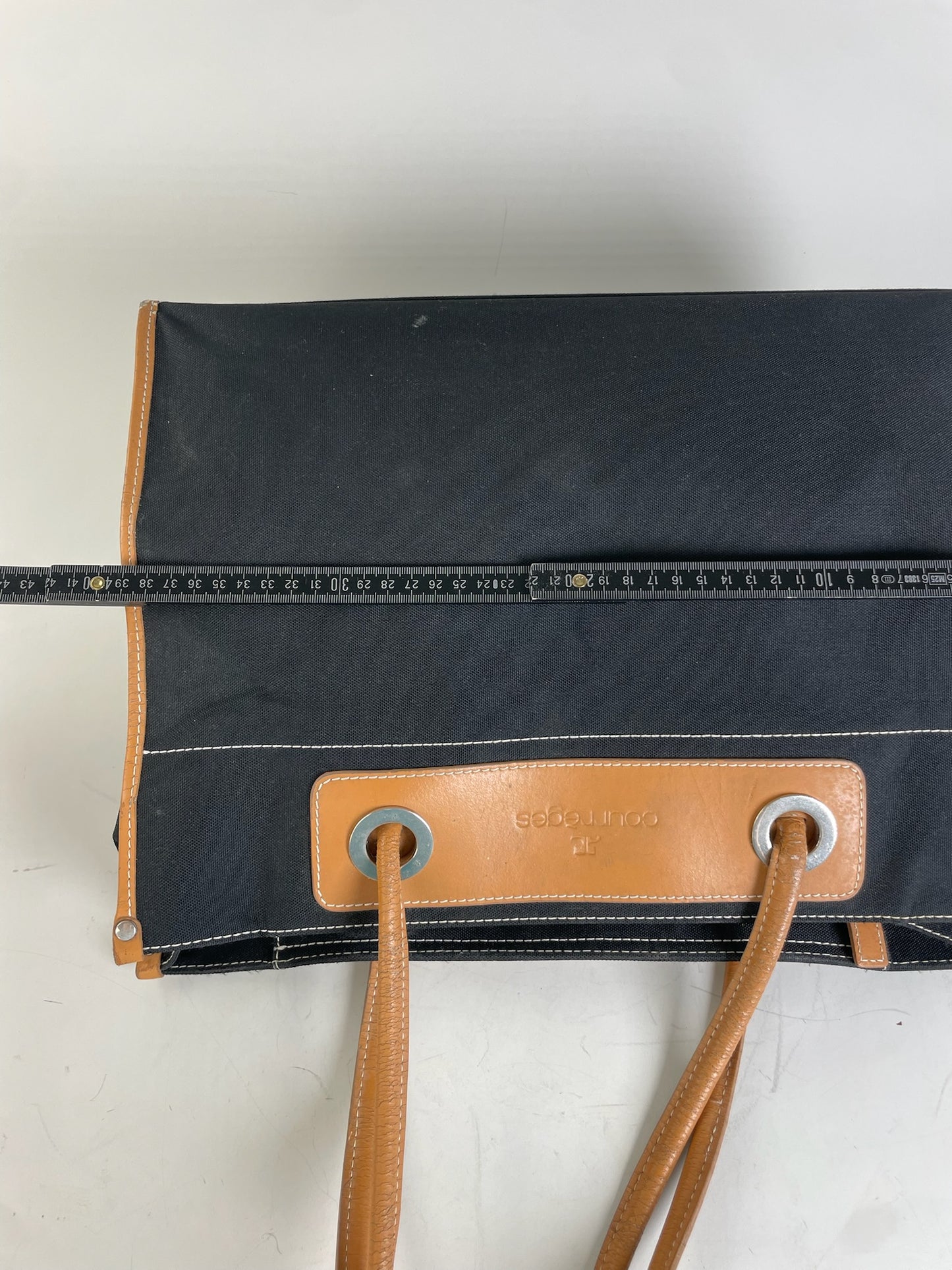 Vintage Courreges Canvas Leather Tote Black Tan
