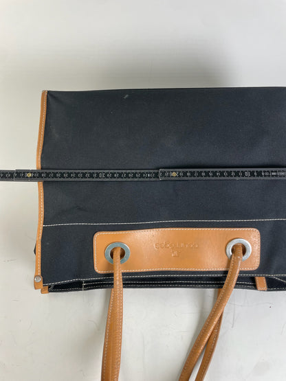 Vintage Courreges Canvas Leather Tote Black Tan