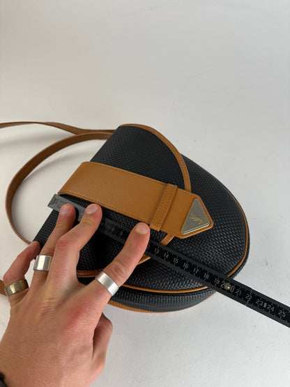 Vintage Yves Saint Laurent Leather Canvas Crossbody Bag Black Brown