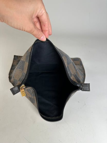 Vintage Fendi Coated Canvas Pouch Brown Black Gold
