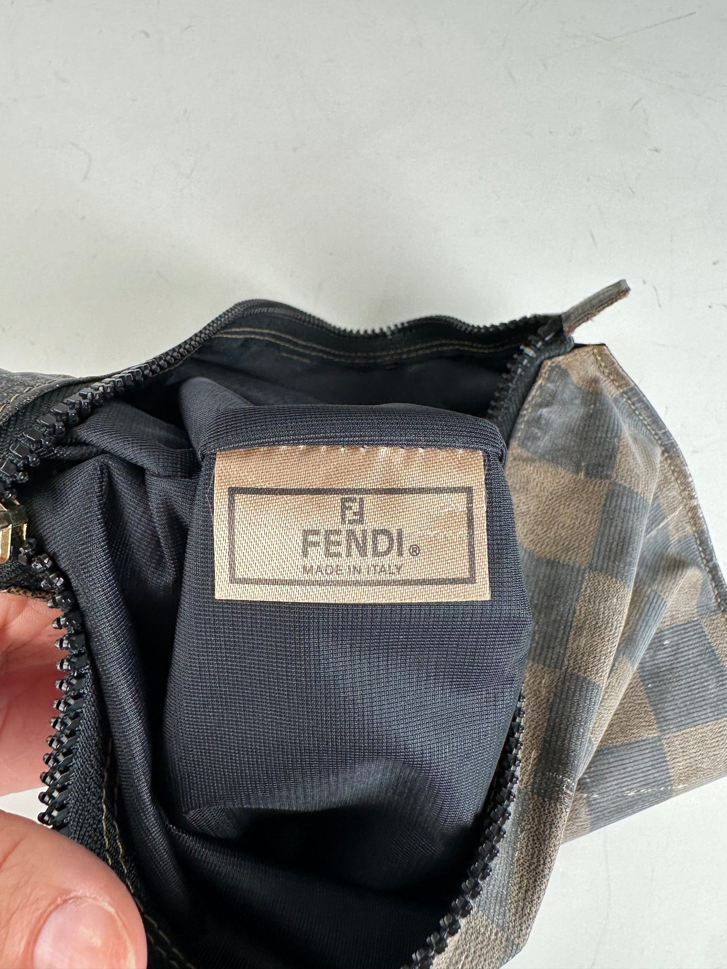 Vintage Fendi Coated Canvas Pouch Brown Black Gold