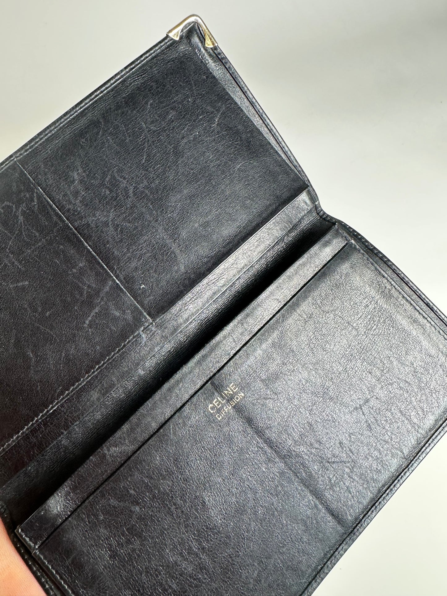 Vintage Celine Leather Wallet Black Gold