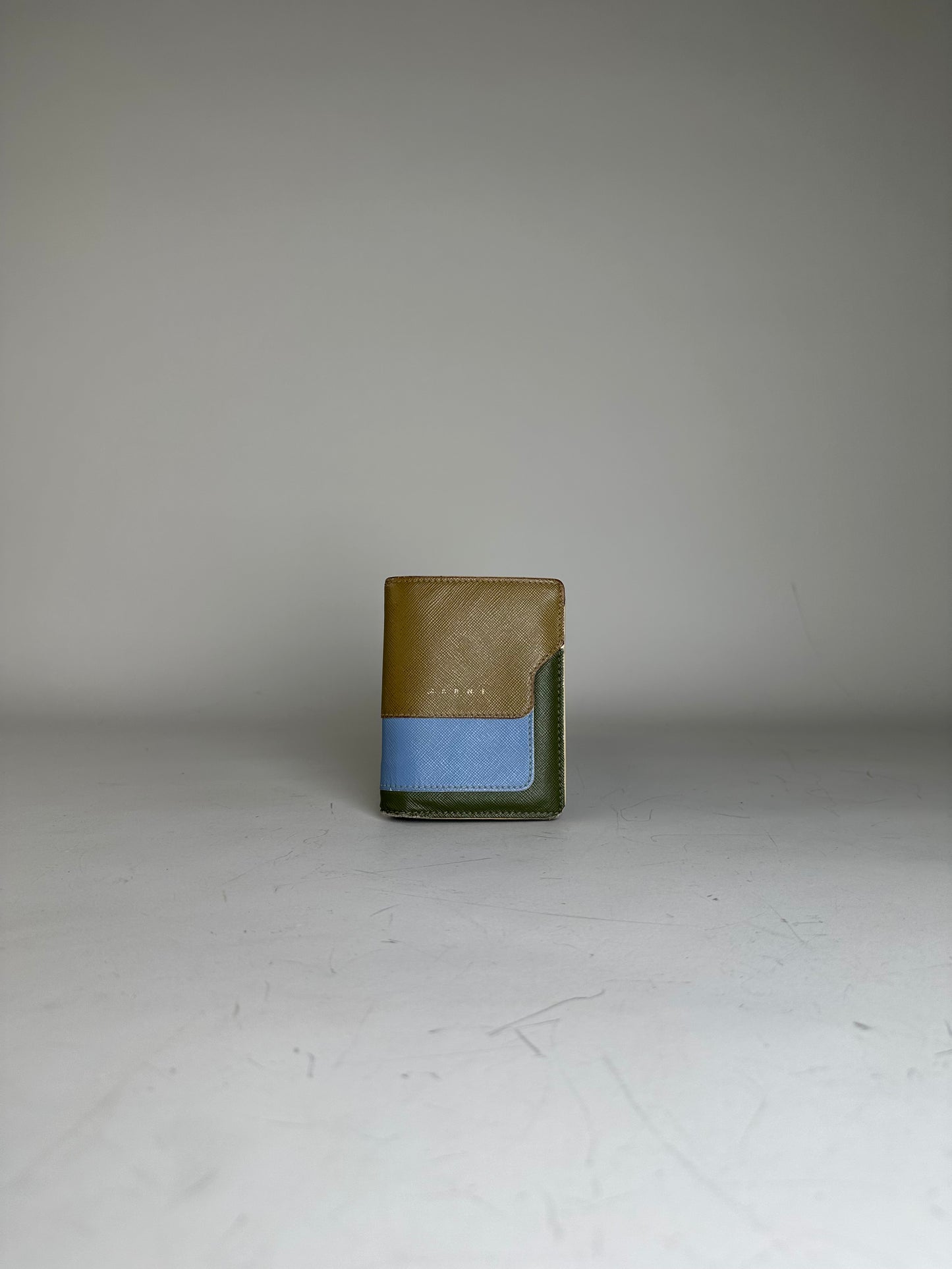 Vintage Marni Saffiano Leather Wallet Brown Blue Green