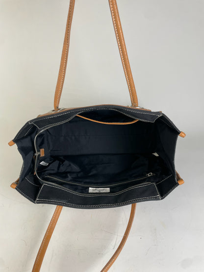 Vintage Courreges Canvas Leather Tote Black Tan