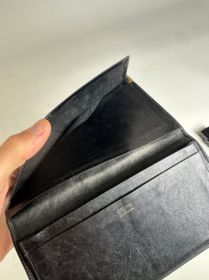 Vintage Celine Leather Wallet Black Gold