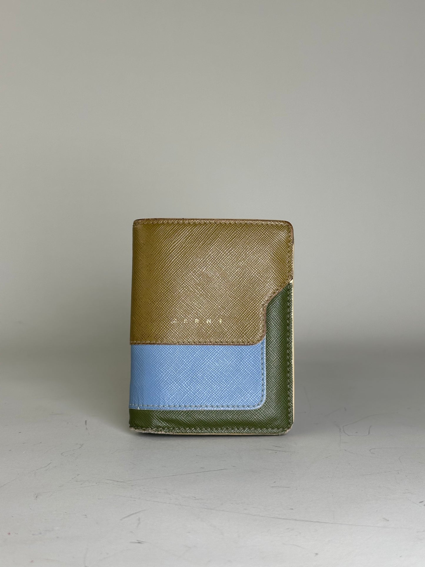 Vintage Marni Saffiano Leather Wallet Brown Blue Green