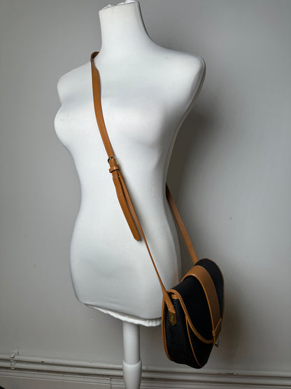Vintage Yves Saint Laurent Leather Canvas Crossbody Bag Black Brown